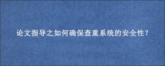 论文指导之如何确保查重系统的安全性？