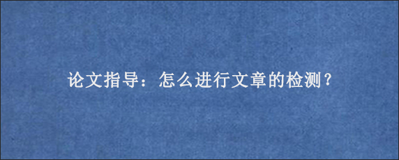 论文指导：怎么进行文章的检测？