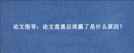 论文指导：论文查重后泄露了是什么原因？
