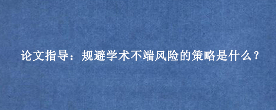 论文指导：规避学术不端风险的策略是什么？