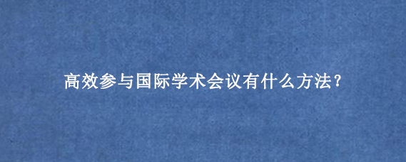 高效参与国际学术会议有什么方法？