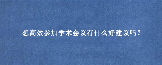 想高效参加学术会议有什么好建议吗？
